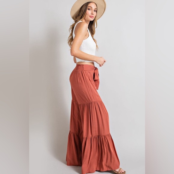 Tiered Wide Leg Pants with Waist Tie - eesome - Picture 2 of 3